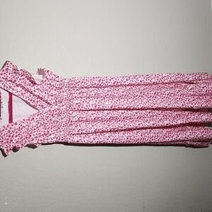 Roses Dress Floral Smocked Size XL Floral Pink Red Ruffel Sleeve Maxi White